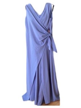 Marina lavender vintage wrapped tied knot front pants attached large split gown